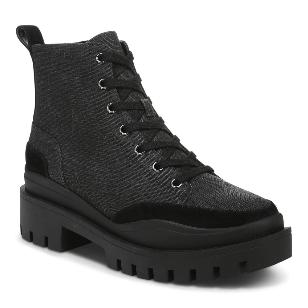 Vionic Mellie Women Black Waterproof Canvas Suede Lug Sole Lace Up Boots Sz 6.5